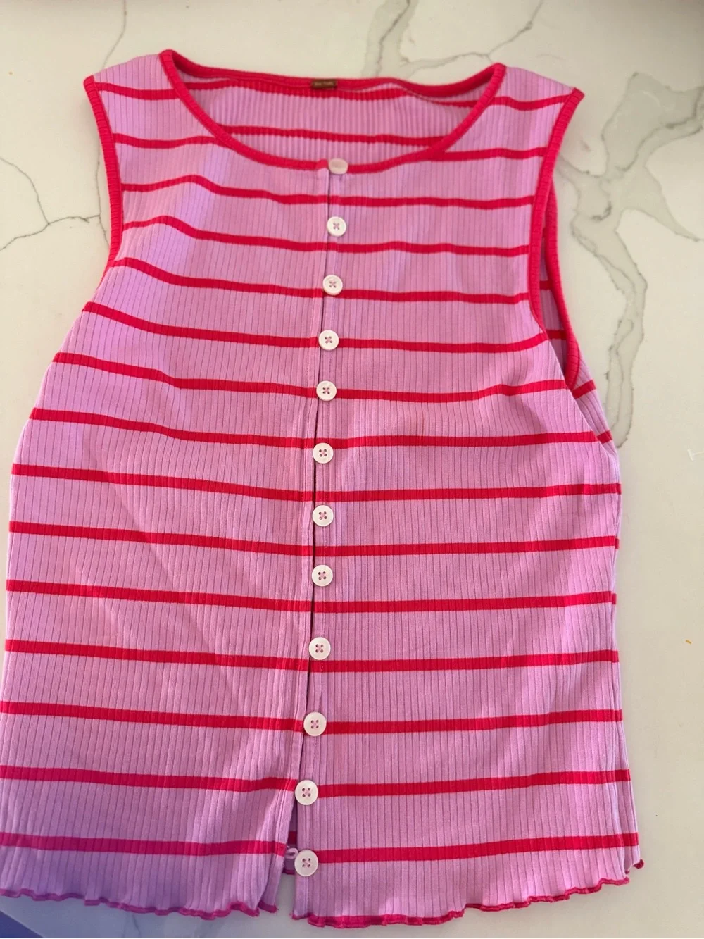 Free People Pink & Hot Pink Striped Button Front Tank Top